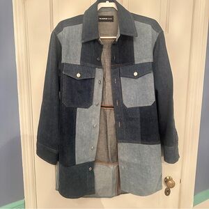The Kooples Blue Denim Patchwork Long Sleeve Shirt / Jacket / Dress FR size 1